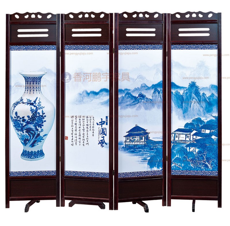 香河酒店家具N-004 中式屏风隔断 青花瓷中国风