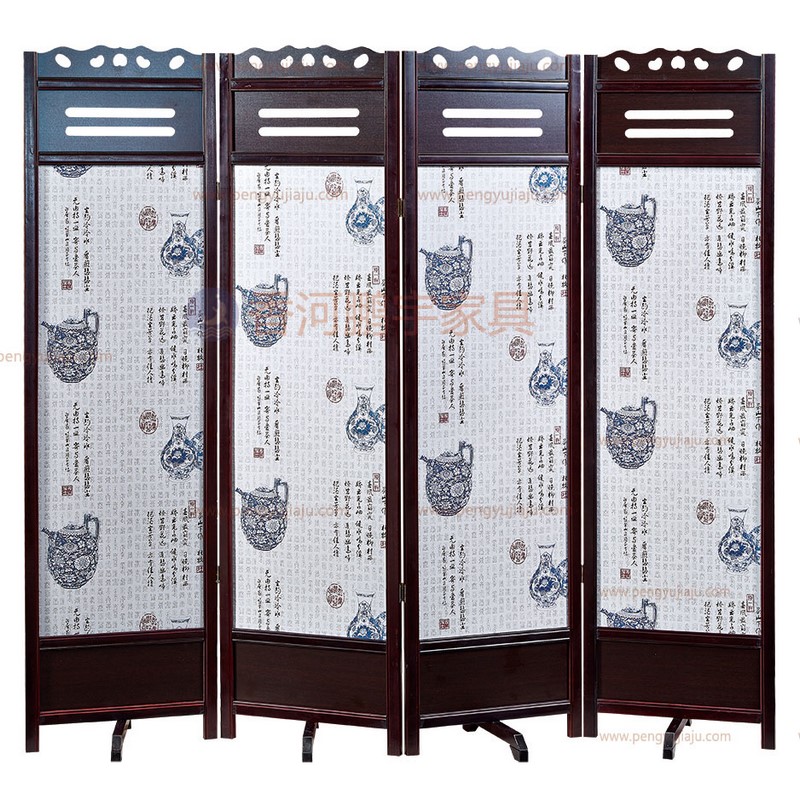 香河酒店家具N-009 中式屏风隔断 青花瓷茶壶