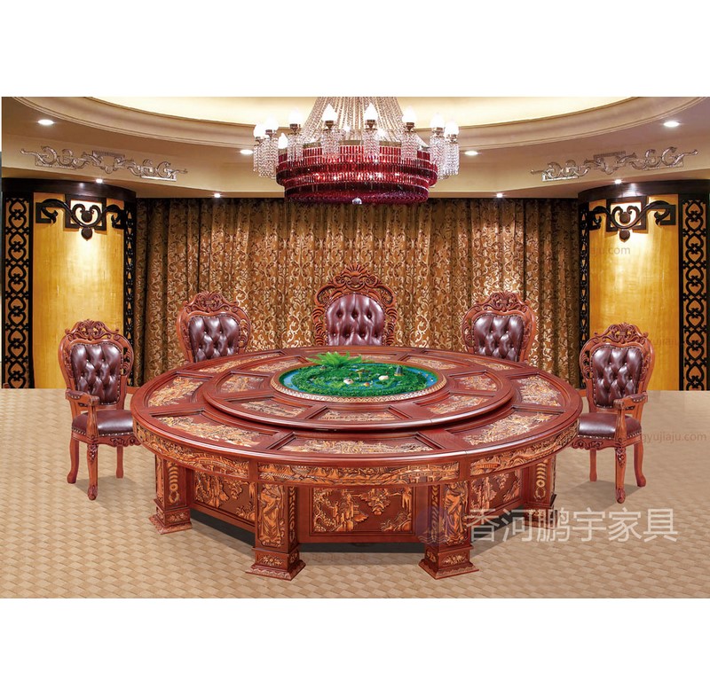A-001橡木雕刻圆桌带音乐喷泉 酒店电动餐桌