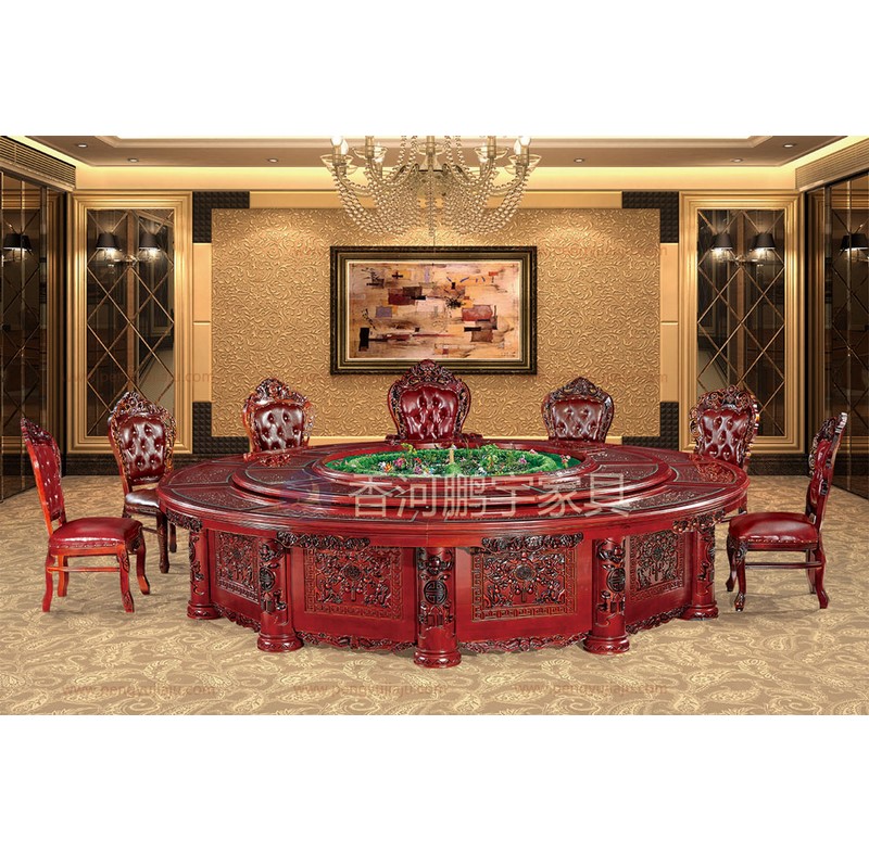 A-004橡木雕刻圆桌带音乐喷泉 酒店电动餐桌